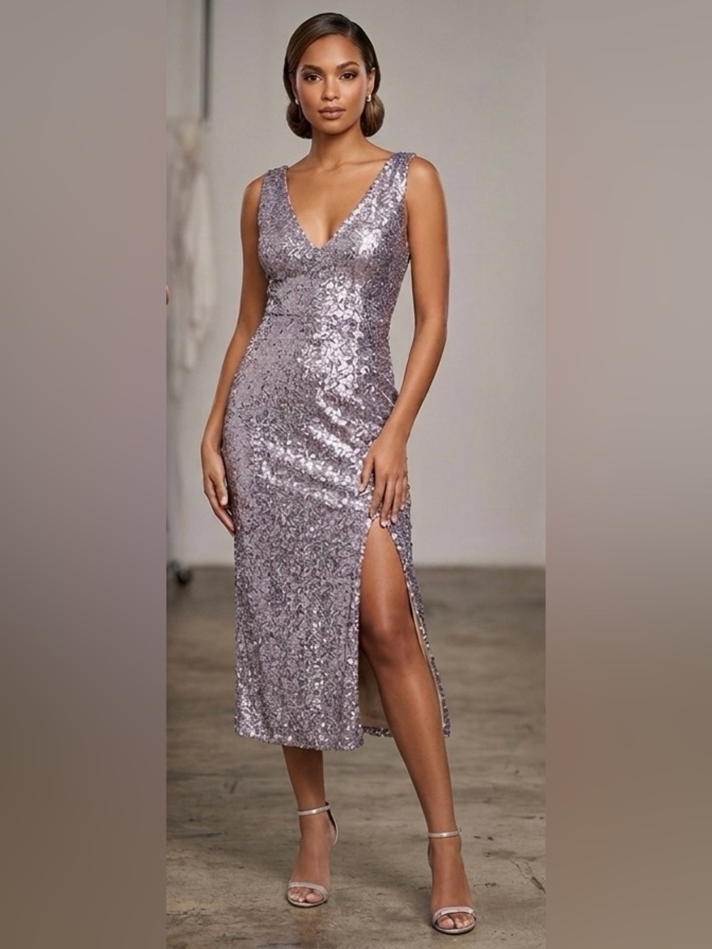 NWT Jay Godfrey Red Eye Sheath Sequin Dress Lavender Silver (SD2)